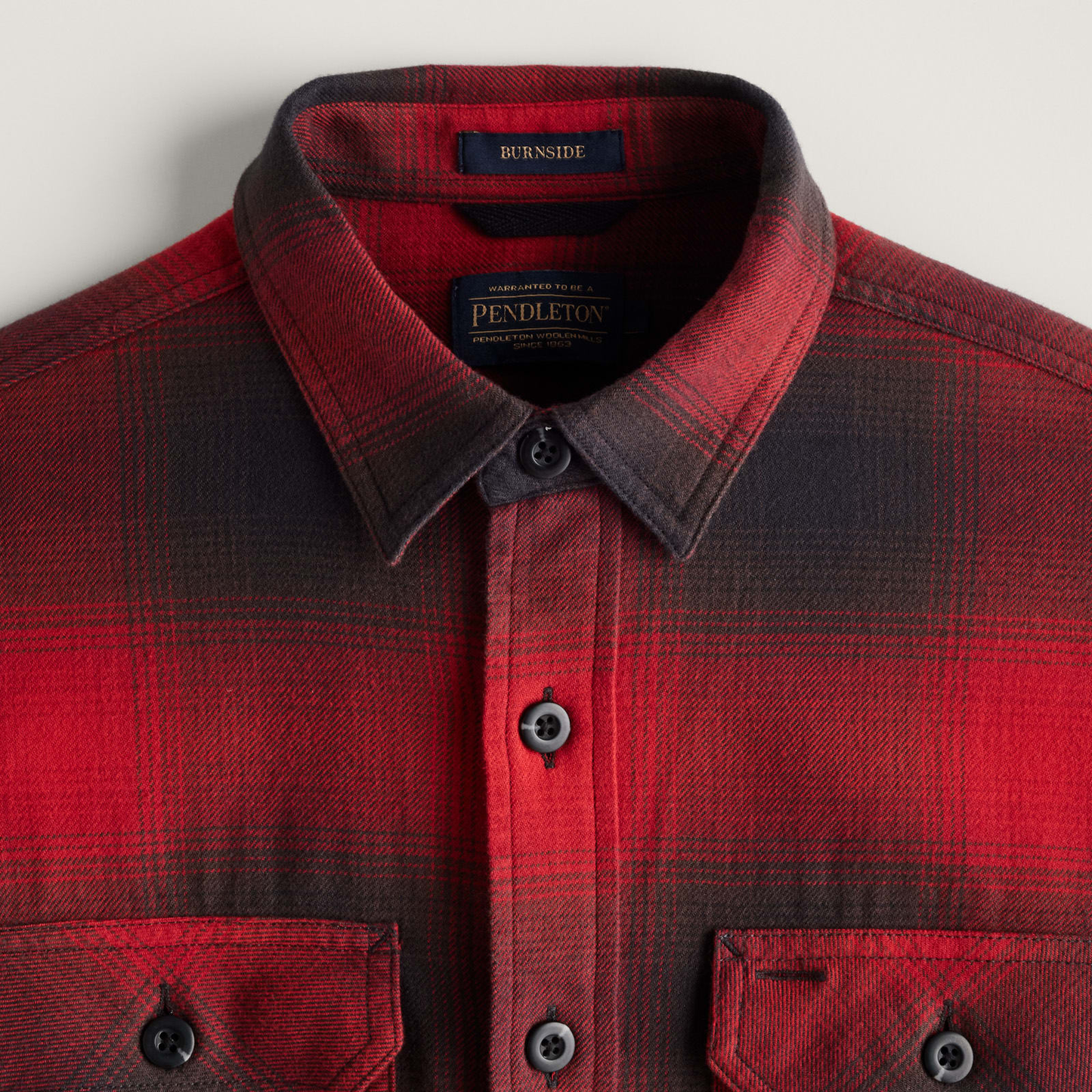 Pendleton Men's Plaid Burnside Doublebrushed Flannel Shirt - Black/Red Plaid