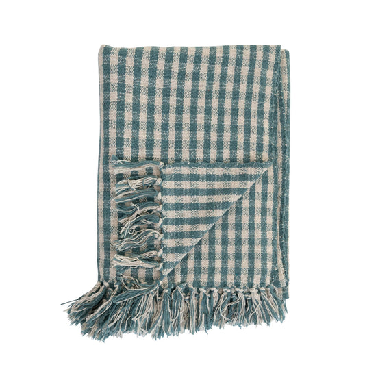 Woven Recycled Cotton Blend Throw - Teal Gingham