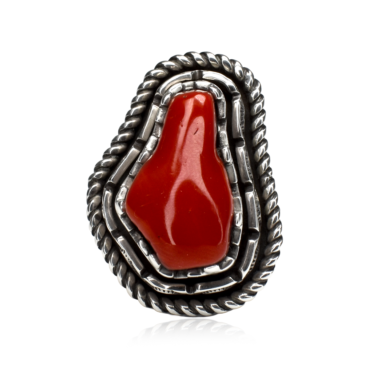 Red Coral Stack Mount Ring by Toney Mitchell