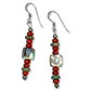 Square Mother of Pearl Dangle Earrings with Red Coral and Turquoise by Teller Indian Jewelry