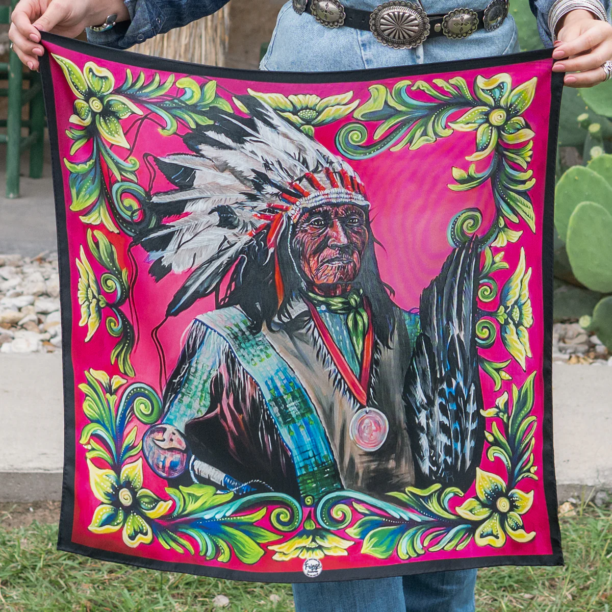 Fringe "He Dog" by Courtney Robertson Silk Wild Rag