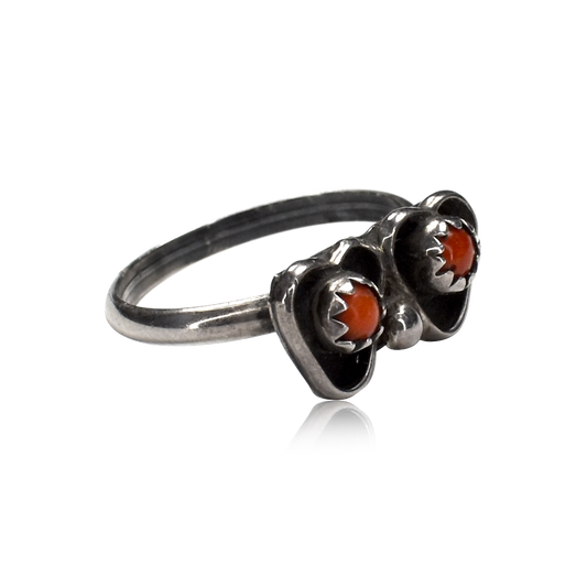 Vintage 1980s Two Hearts Coral Ring