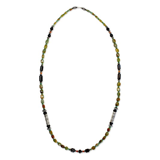 Royston Turquoise & Onyx Necklace with Navajo Pearls by Teller Indian Jewelry