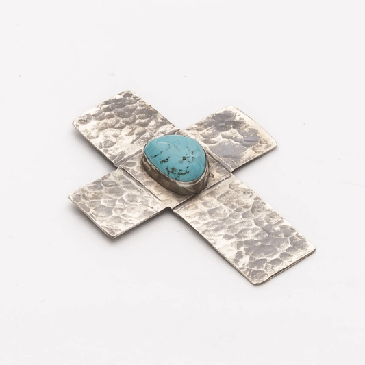 Stamped Small Cross with Turquoise by J. Alexander Rustic Silver