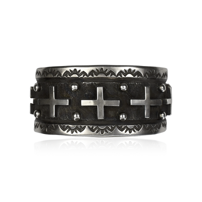 Star Crossed Cuff with Stamped Border by Ronnie Willie