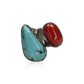 Of Two Worlds Sleeping Beauty Turquoise and Coral Split Shank Ring by Delbert Secatero