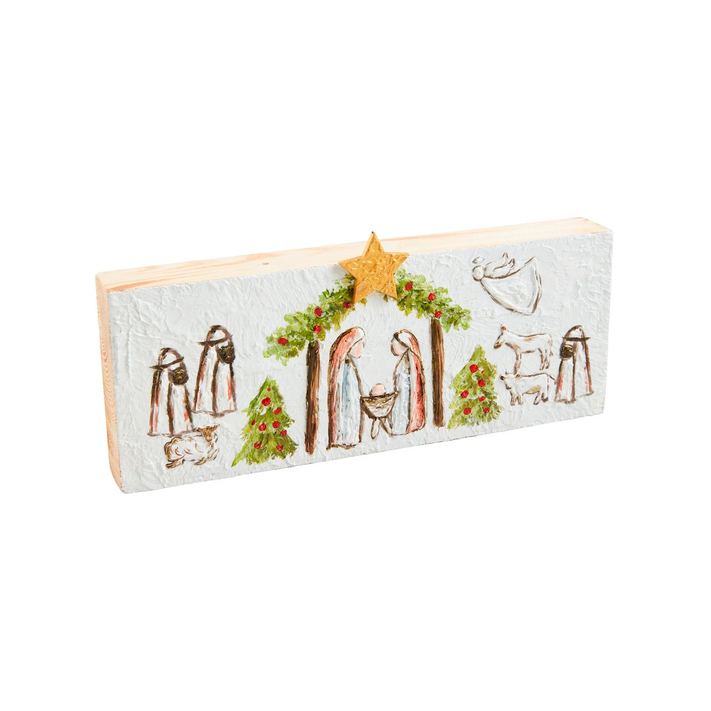 Hand-Painted Wooden Nativity Plaque