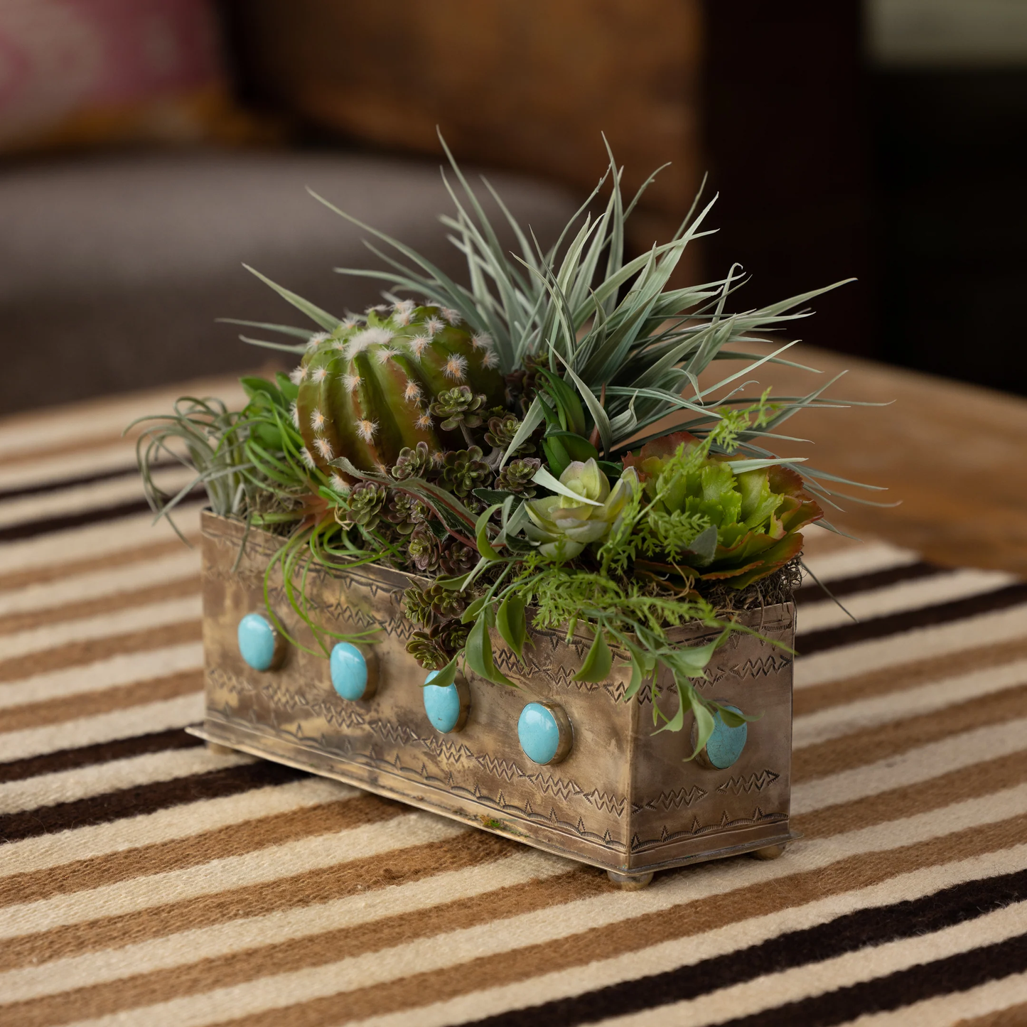 Stamped Planter with Turquoise