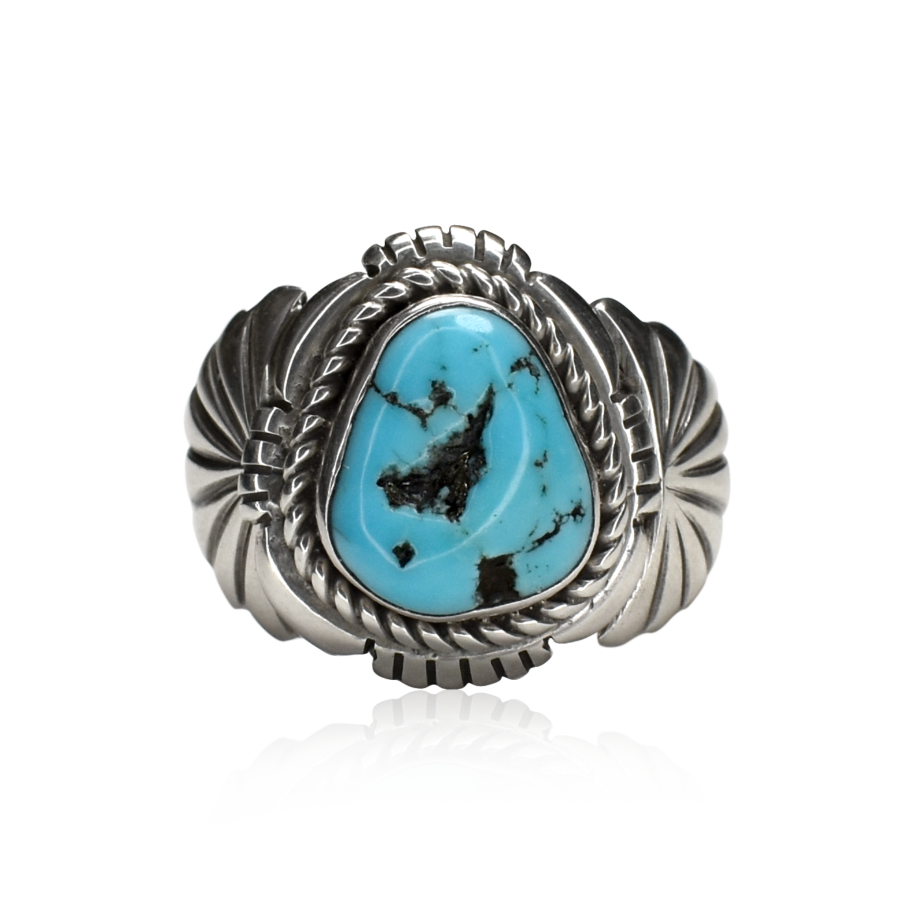 Daylight Star Sleeping Beauty Turquoise Stamped & Tooled Ring by Darrell Victor