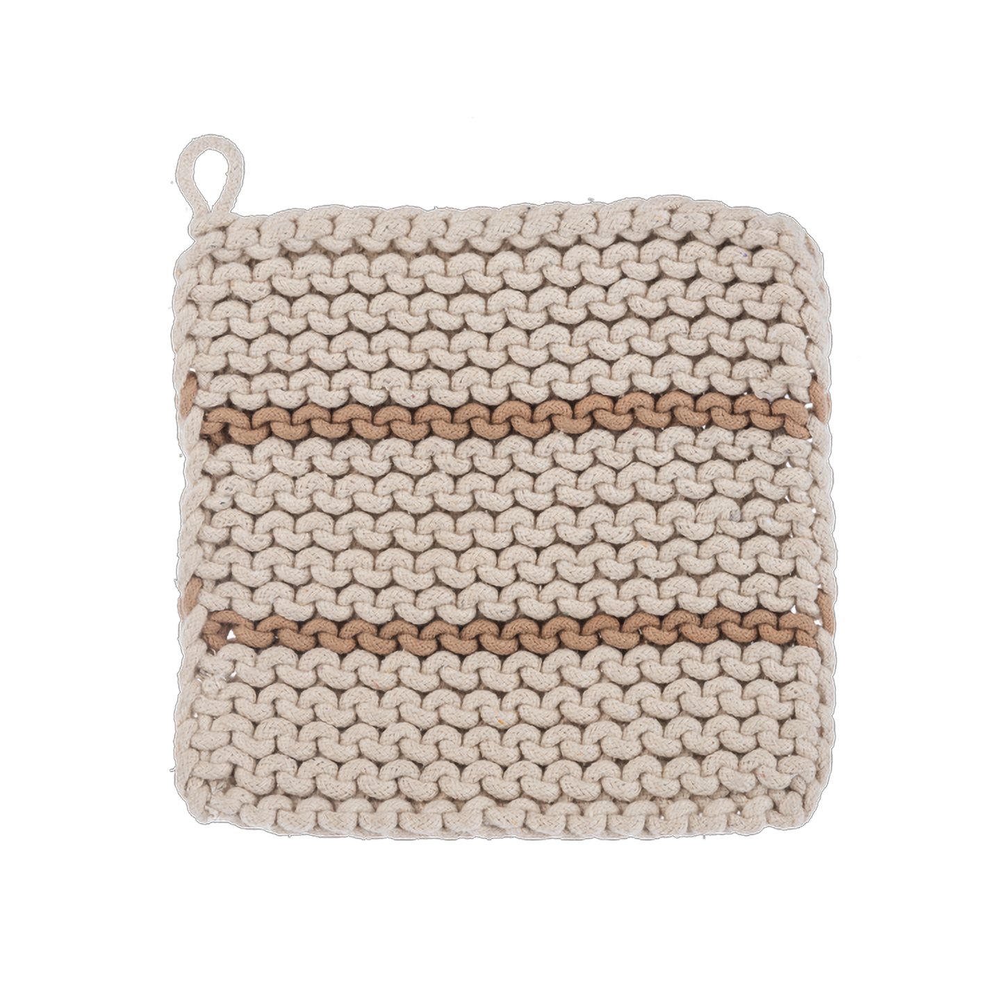 Tan Stripe Cotton Crochet Pot Holder, Set of 4