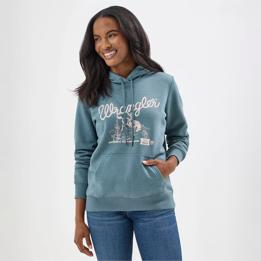 Wrangler Women's Desert Bucking Horse Graphic Hoodie - Goblin Blue