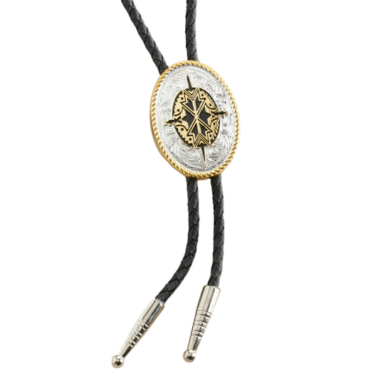 Western Silver & Gold Oval Bolo with Black Design