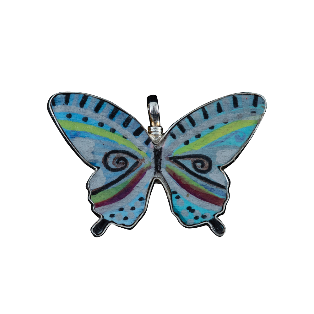 Coreen Cordova Multicolor Butterfly Wooden Pendant