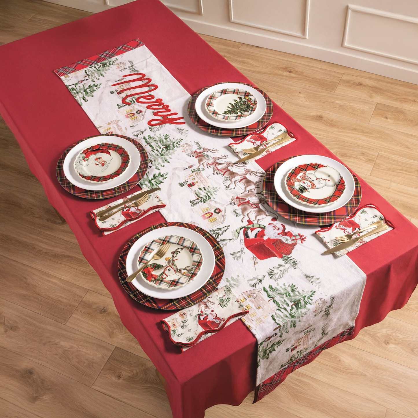 Stoneware Christmas Salad Plate with Tartan Rim