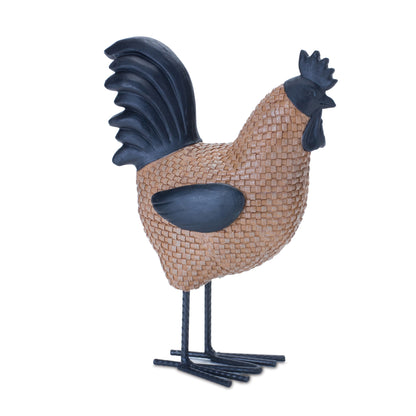 Basketweave Hen and Rooster Resin Figurines