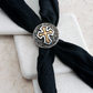 Silver Scrollwork Scarf Slide with Gold Cross