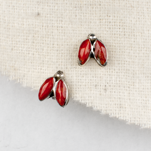 Double Marquise Cut Coral Stud Earrings