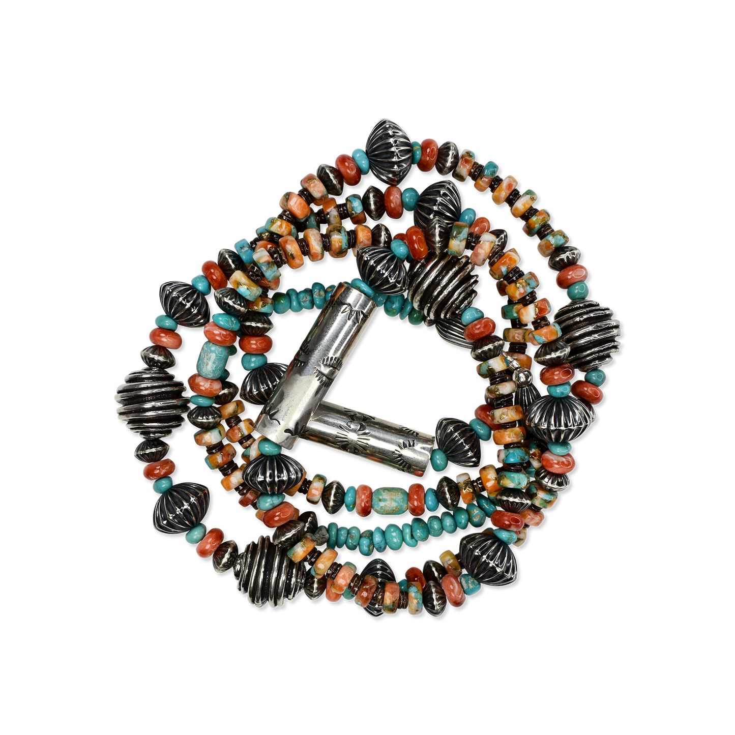 Turquoise and Spiny Oyster Heishi and Barrel Bead Necklace by Teller Indian Jewelry