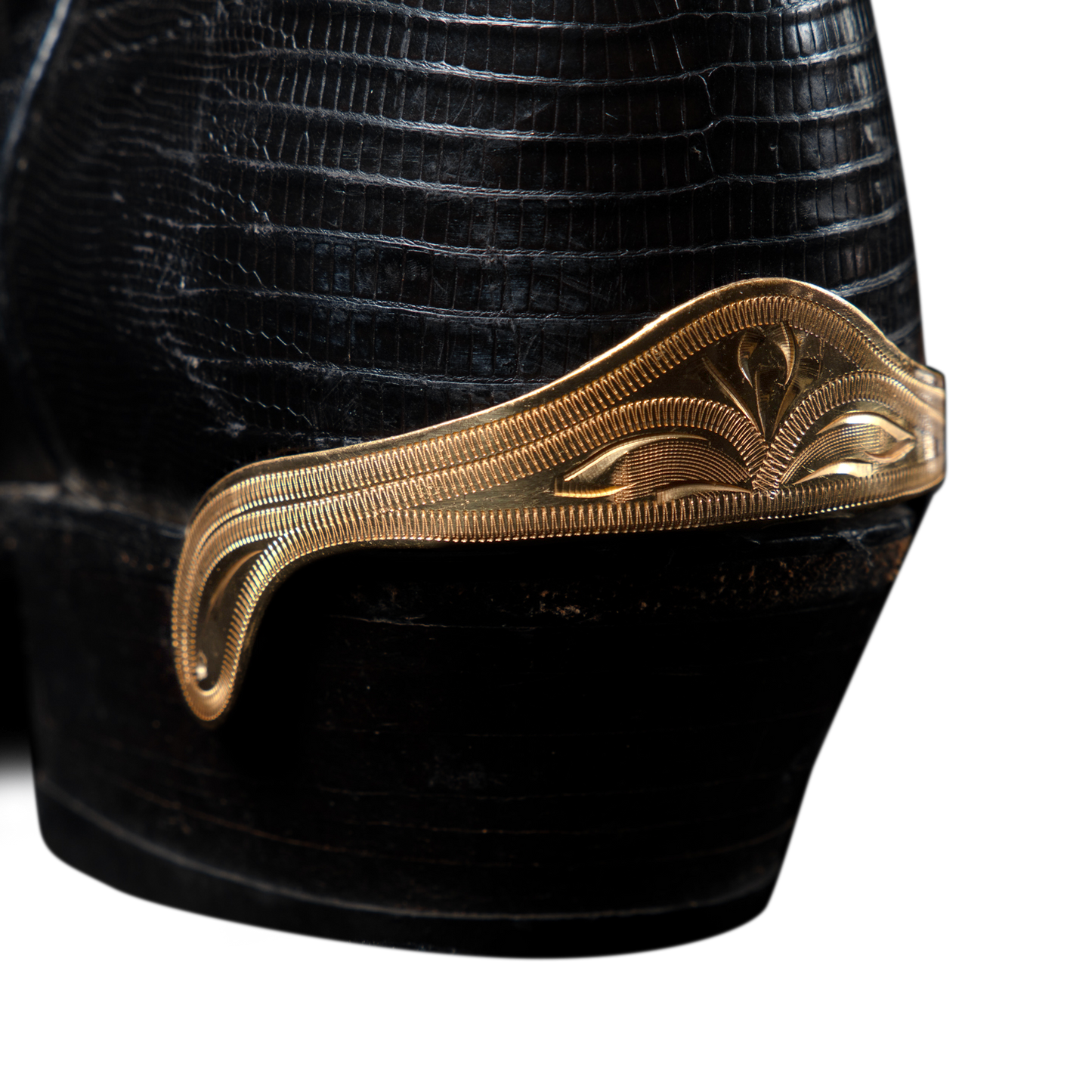 Gold Engraved Cowboy Boot Heel Cap - Pair