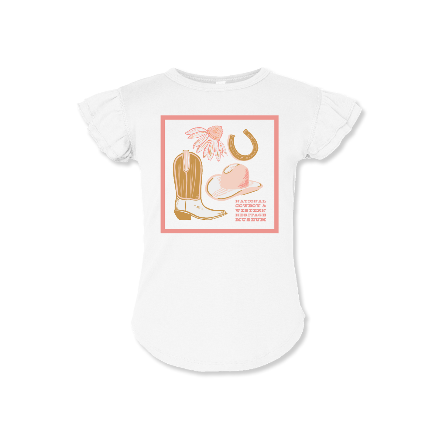 Girl's Boot Collage Flutter Sleeve Shirt - White/Pink