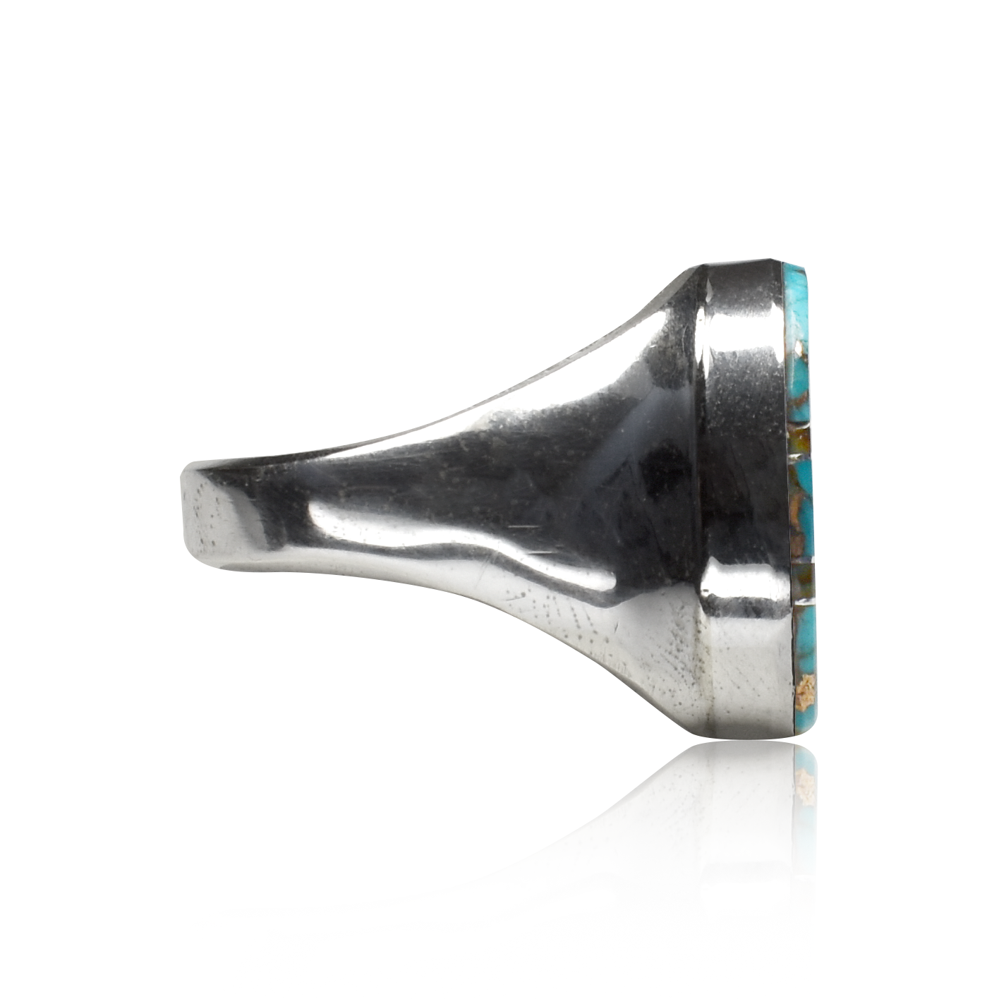 Oval Kingman Turquoise Channel Inlay Ring by Wilbert Gray