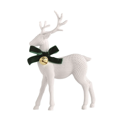 Rattan Resin Deer with Jingle Bell Bow