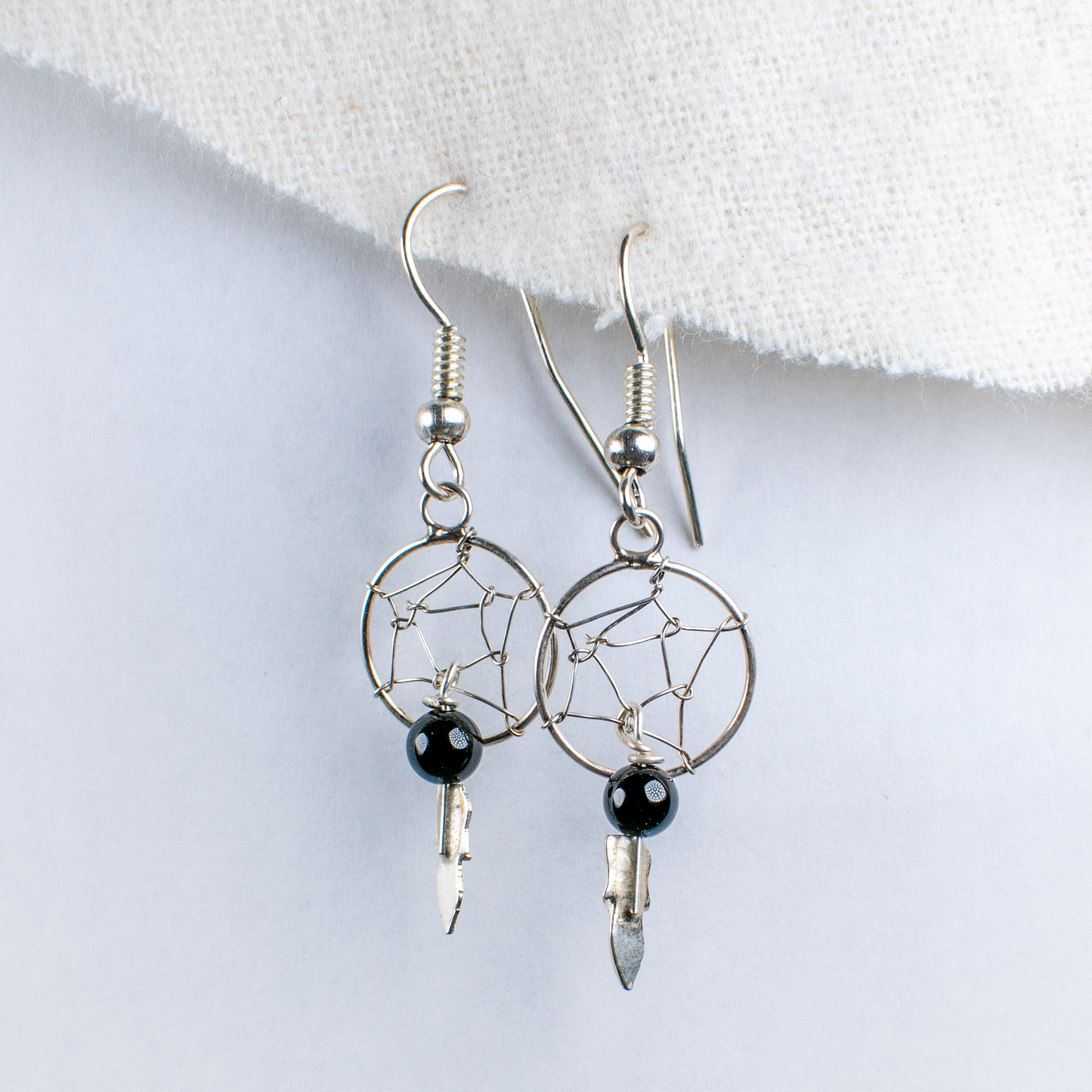 Black Onyx Bead Dream Catcher Earrings