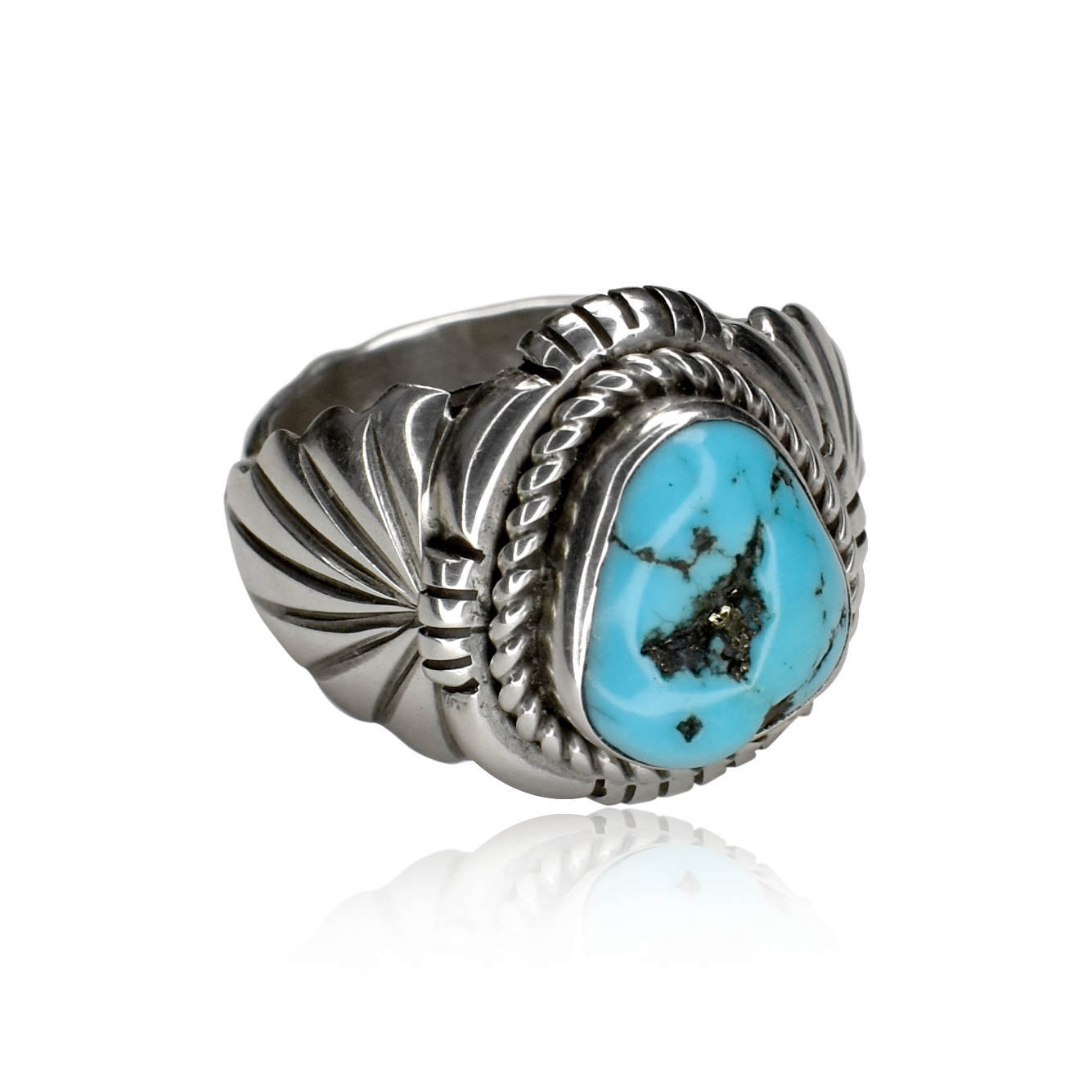 Daylight Star Sleeping Beauty Turquoise Stamped & Tooled Ring by Darrell Victor