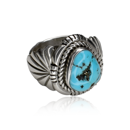 Daylight Star Sleeping Beauty Turquoise Stamped & Tooled Ring by Darrell Victor