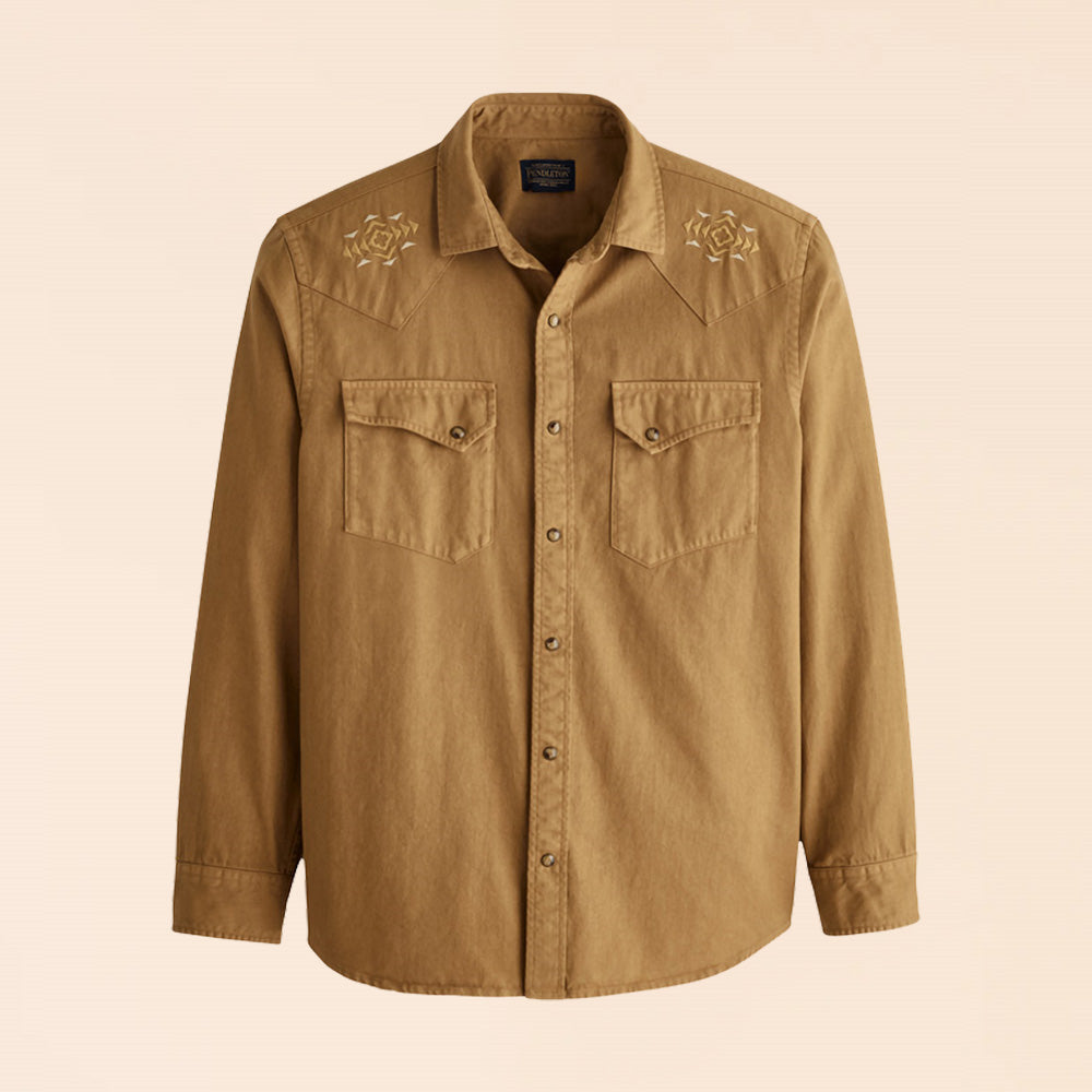 Pendleton Men's Chandler Embroidered Denim Shirt - Tan