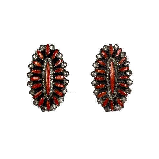 Vintage Zuni Needlepoint Pacific Coral Cluster Clip-On Earrings