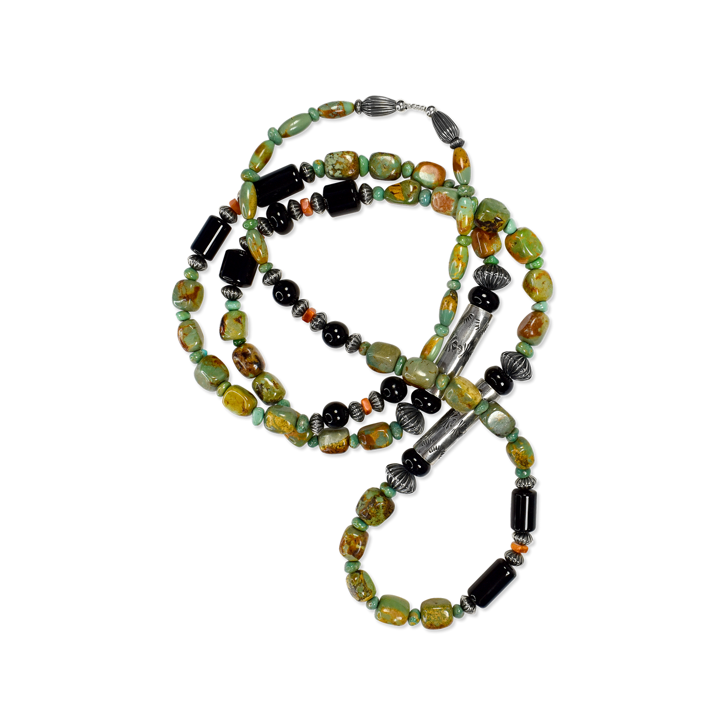 Royston Turquoise & Onyx Necklace with Navajo Pearls by Teller Indian Jewelry