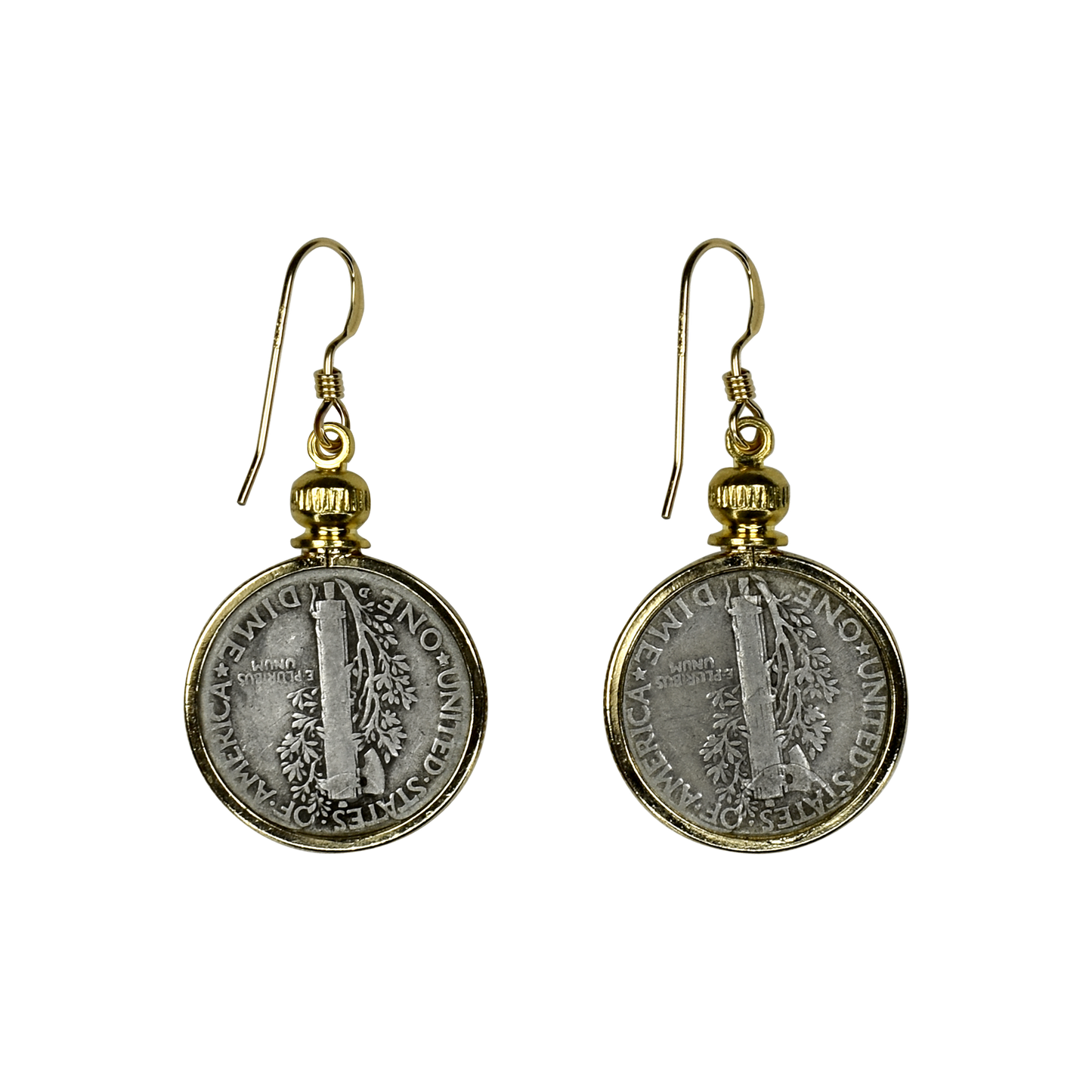 Vintage Mercury Dime Crown Cap Earrings