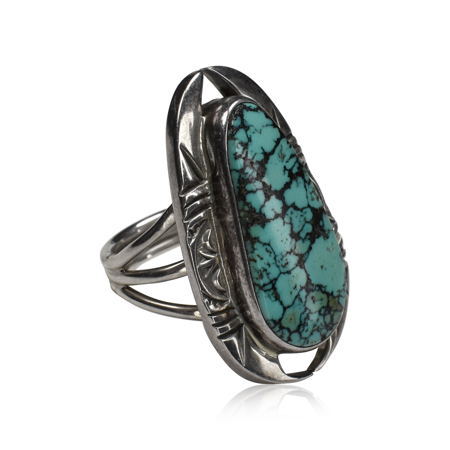 Blue Diamond Turquoise Stamped Vintage Cutout Ring