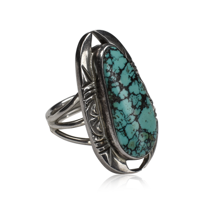 Blue Diamond Turquoise Stamped Vintage Cutout Ring