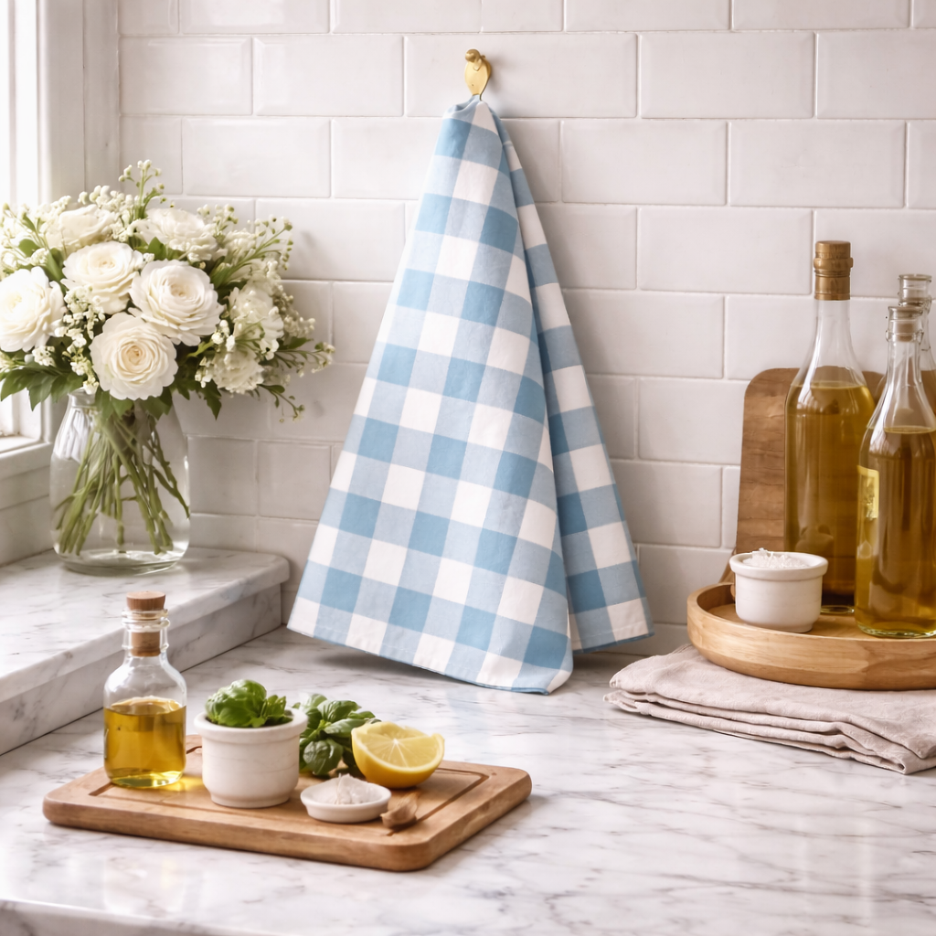 Blue Gingham Cotton Tea Towel