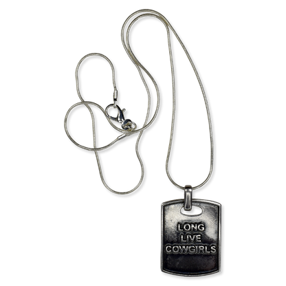 Long Live Cowgirls Sterling Silver Dog Tag Pendant Necklace by Doug Moore