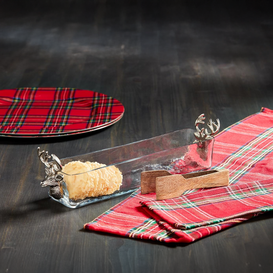 Deer Glass Cracker Dish with Mango Wood Tongs
