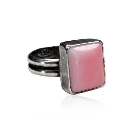 Small Square Pink Conch Shell Ring by Teller Indian Jewelry