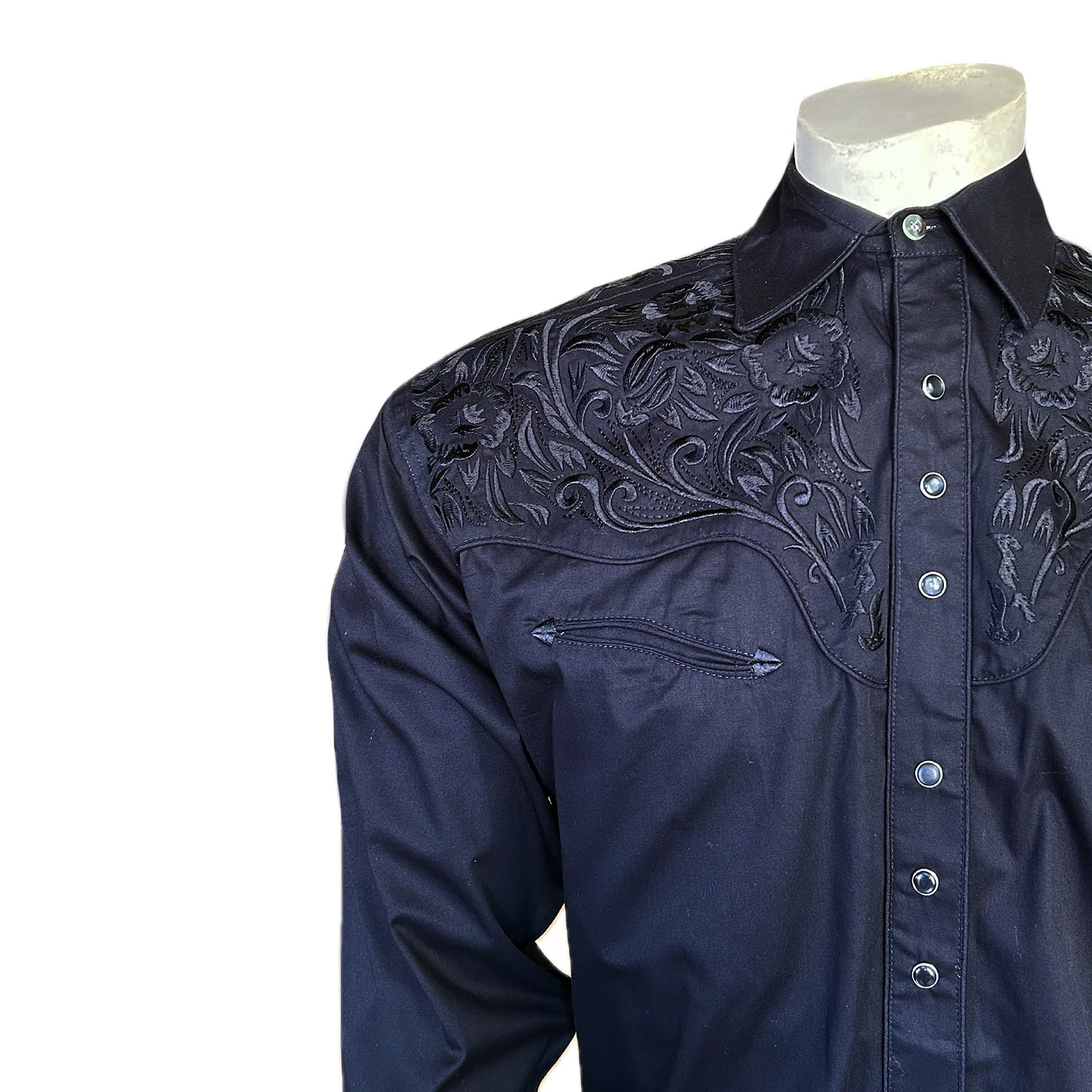 Rockmount Men's Vintage Tooling Embroidered Black-on-Black Western Shirt