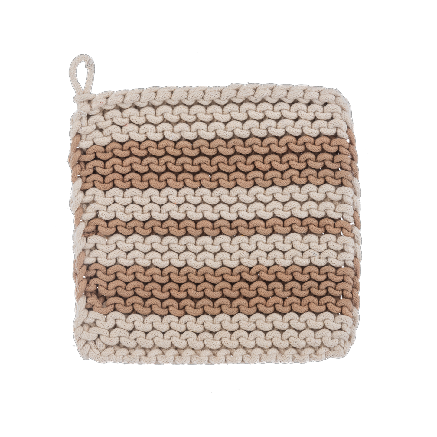 Tan Stripe Cotton Crochet Pot Holder, Set of 4
