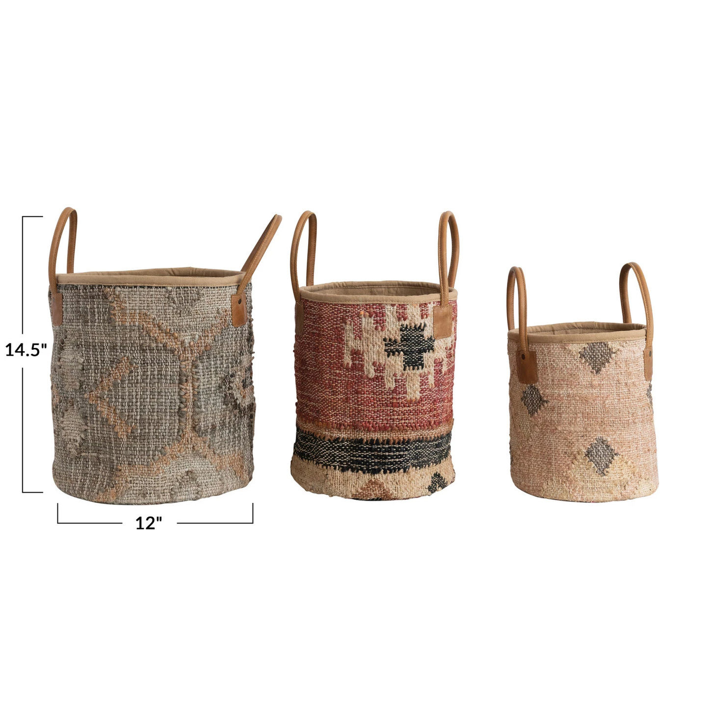 Jute & Cotton Kilim Baskets with Leather Handles