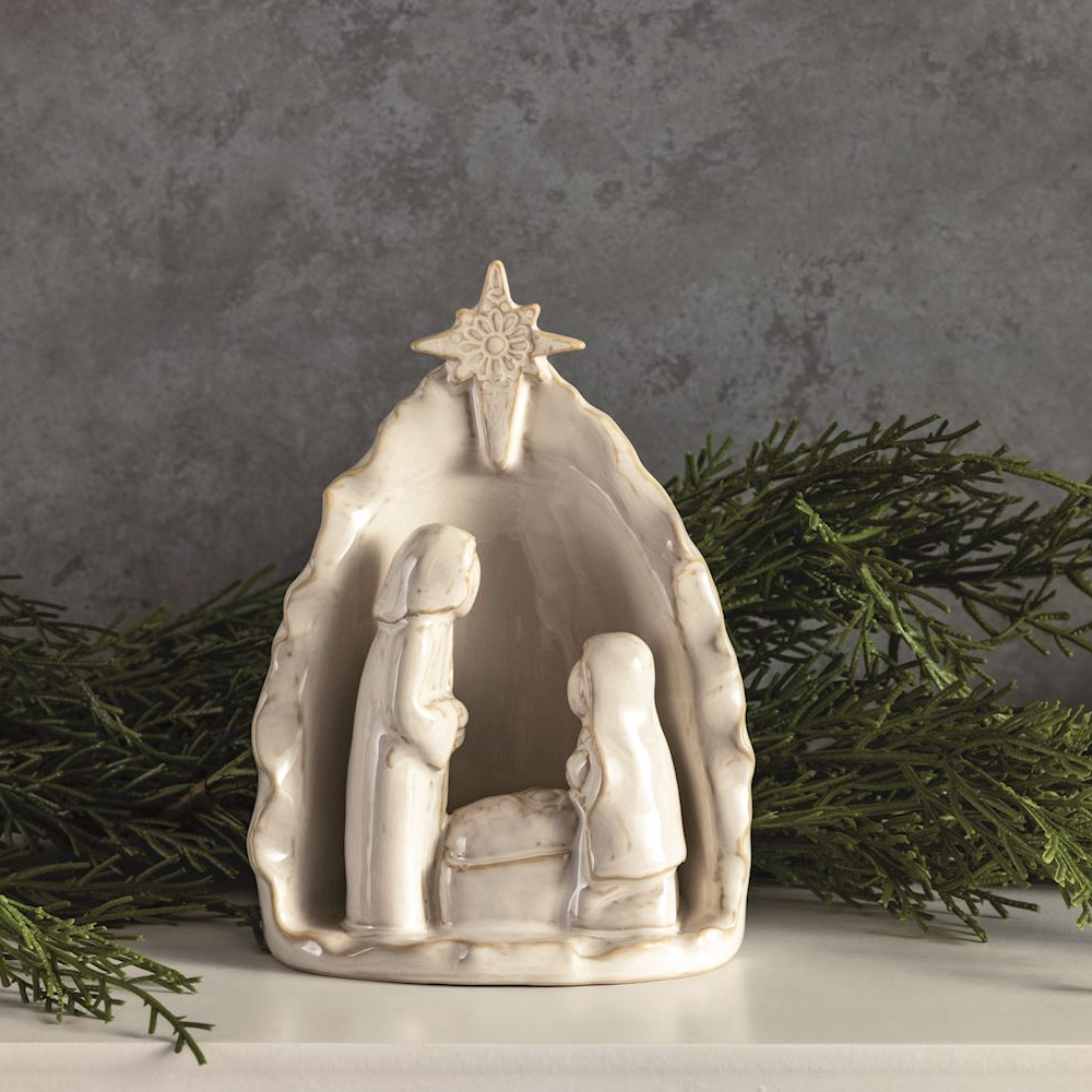 Milk Glaze Stoneware Nativity Scene
