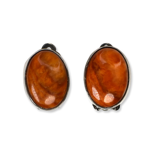 Spiny Oyster Oval Clip-on Earrings by Ruth Ann Begay