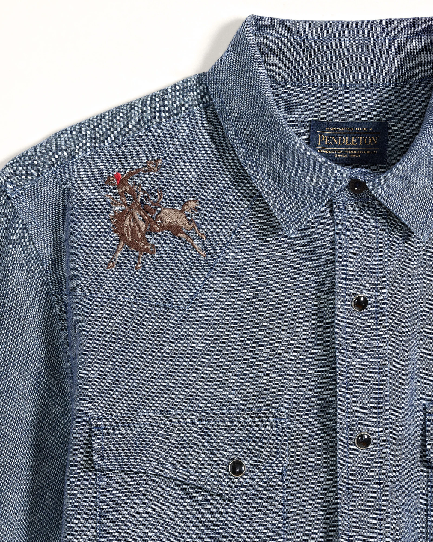 Pendleton Men's Rodeo Embroidered Chambray Gambler Shirt - Dark Blue/Rodeo