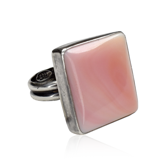 Large Square Pink Conch Shell Ring by Teller Indian Jewelry