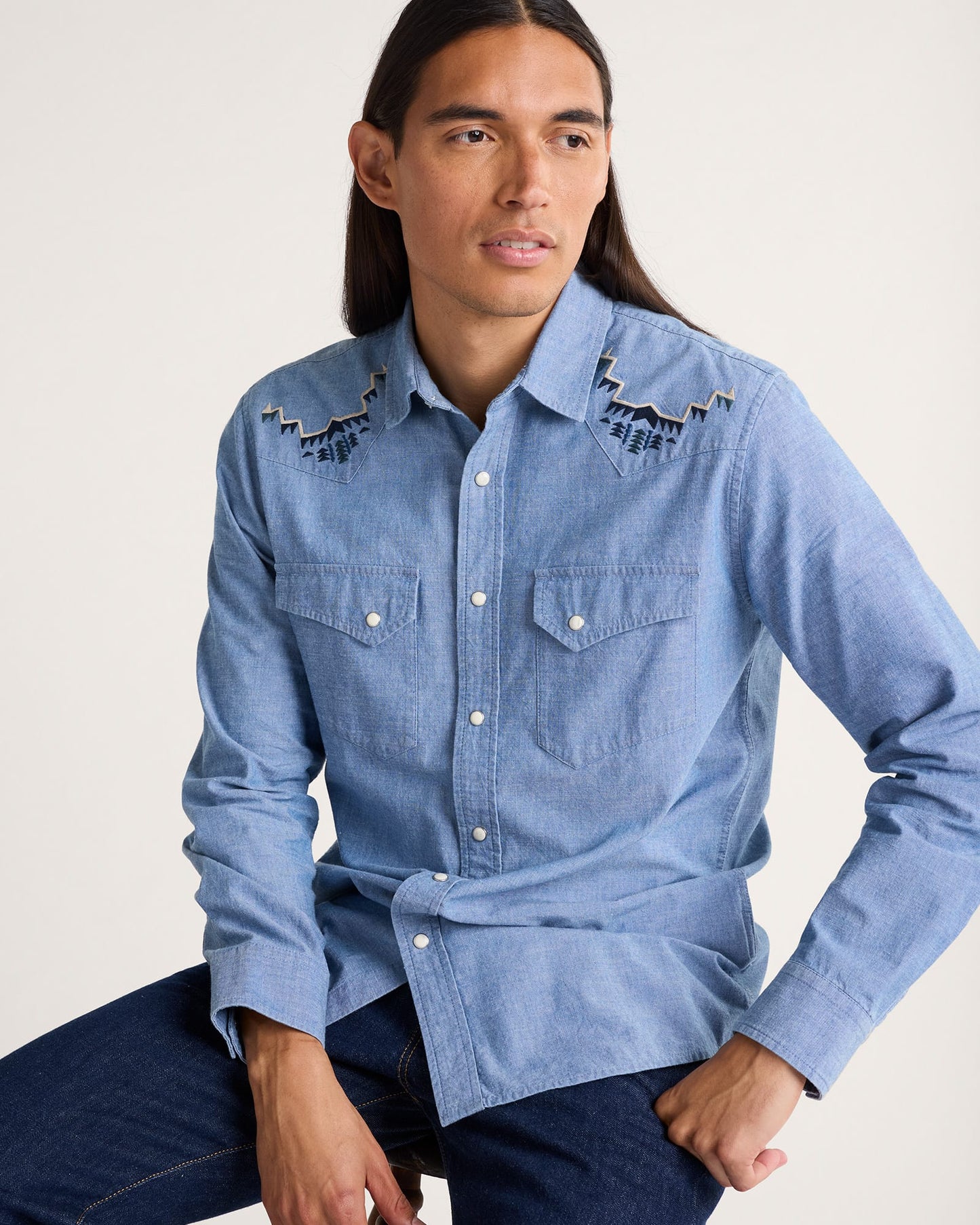 Pendleton Men's Harding Embroidered Chambray Gambler Shirt - Light Blue/Harding