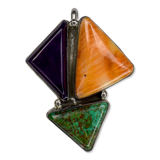 Stonewalker Pendant with Sugilite, Spiny Oyster, and Kingman Turquoise by Adam Fiero