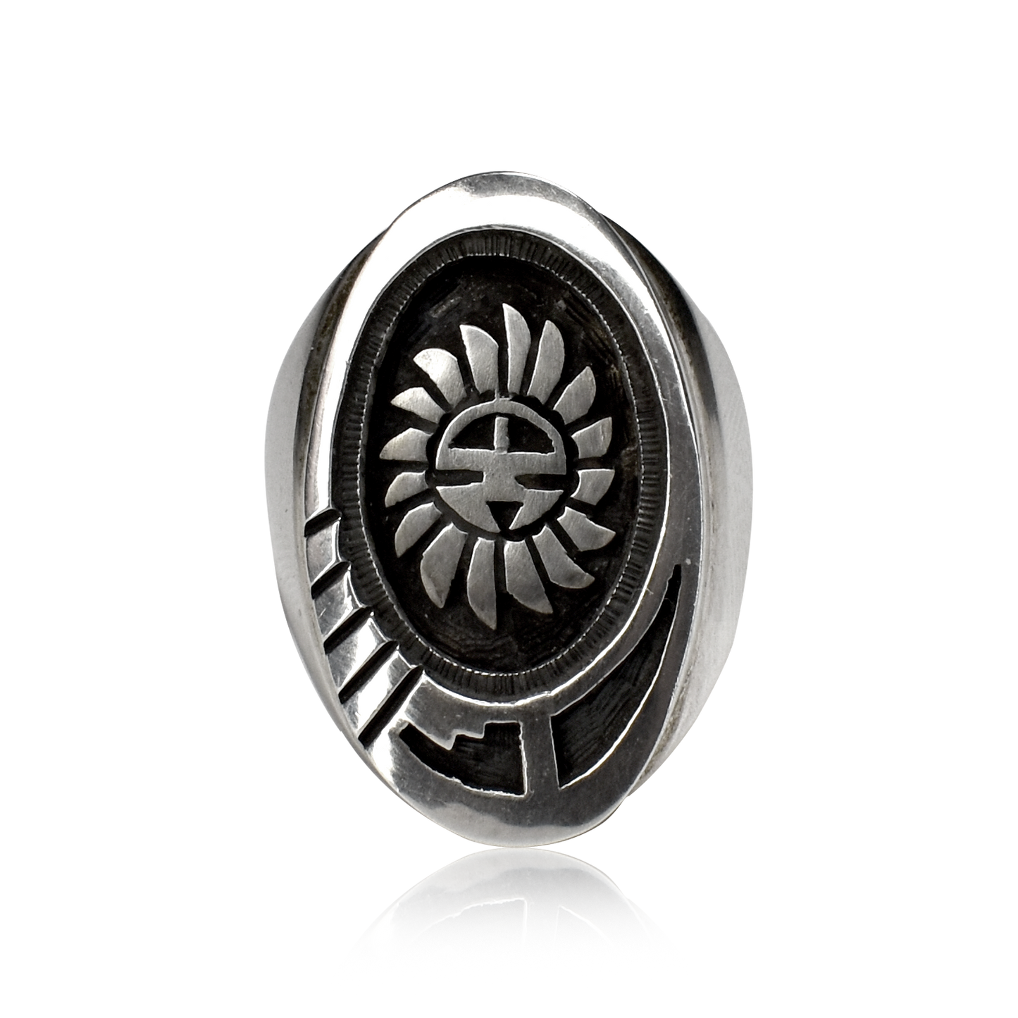 Sunface Shadowbox Vintage Sterling Silver Oval Ring by Joe Josytewa