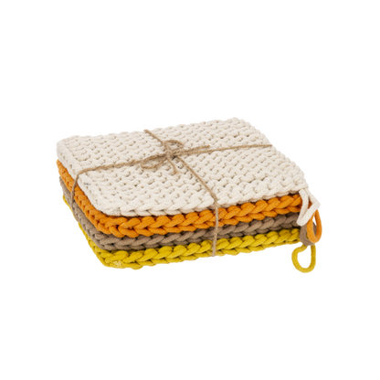 Autumn Cotton Crochet Pot Holders, Set of 4